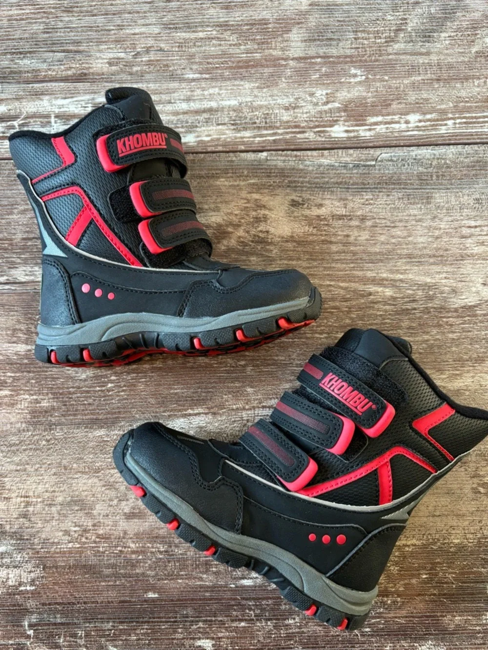 Khombu EUC Toddler Kid Black Red Insulated Winter Snow Boots Velcro Straps High